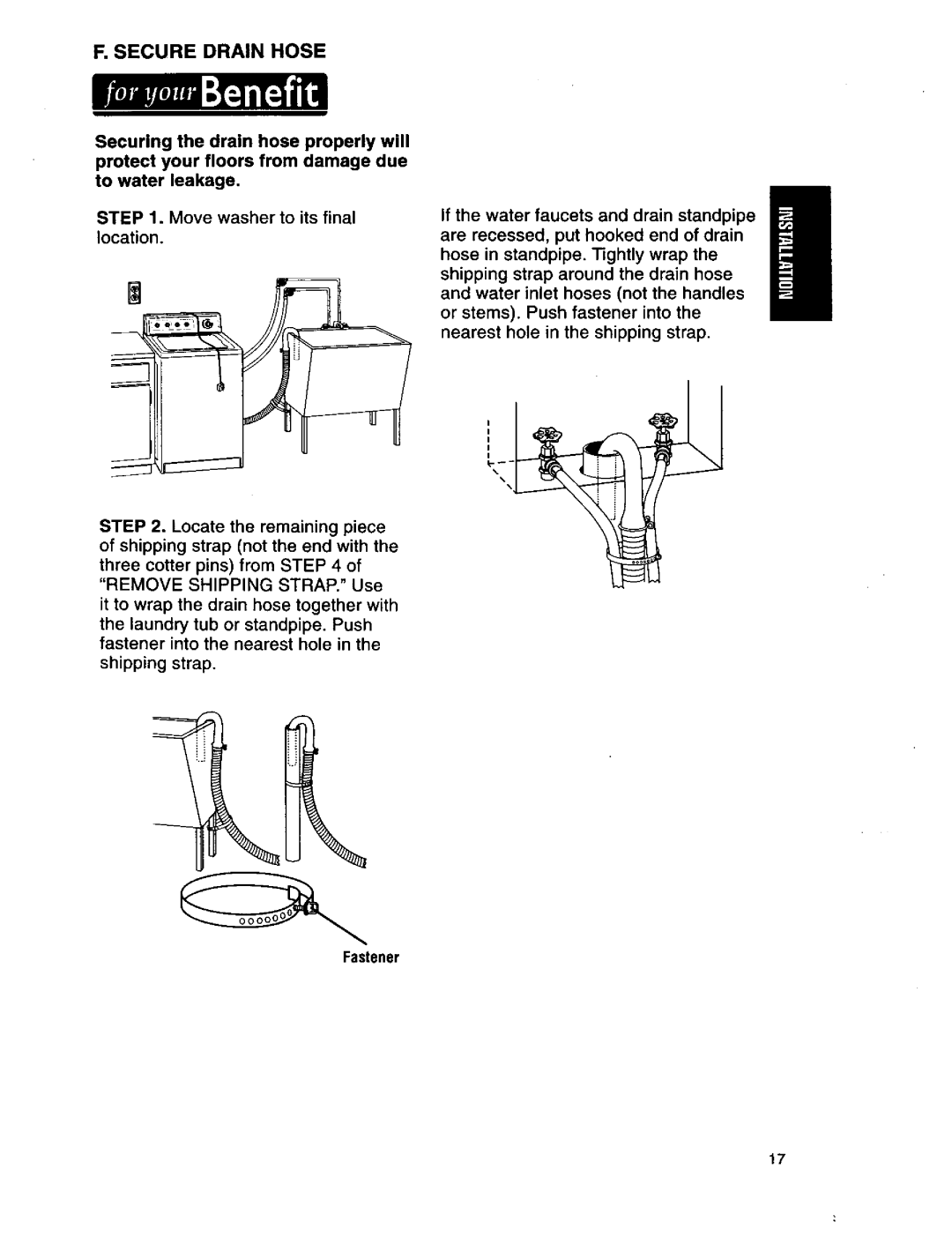 Kenmore 110.29882891, 3950145, 110.29884890, 11026832692, 110.29882890 owner manual Secure Drain Hose 