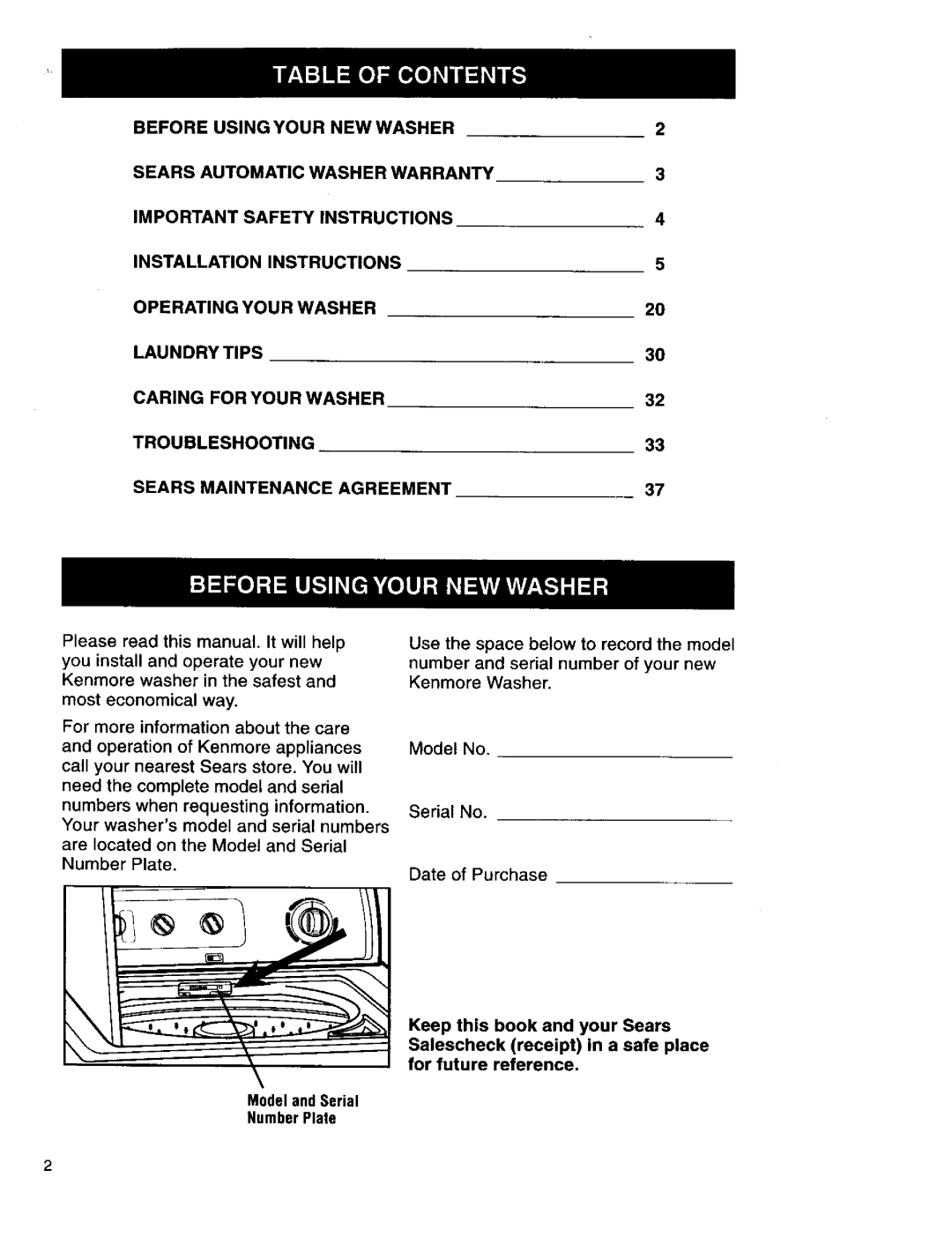 Kenmore 110.29882891, 3950145 Before Using Your NEW Washer, Safety Instructions, Laundry Tips Caring For Your Washer 