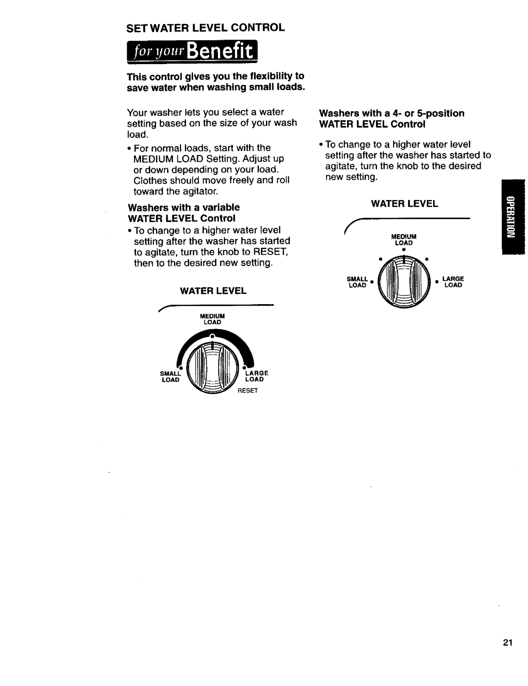 Kenmore 110.29884890, 3950145, 110.29882891 owner manual SET Water Level Control, Washers with a variable Water Level Control 