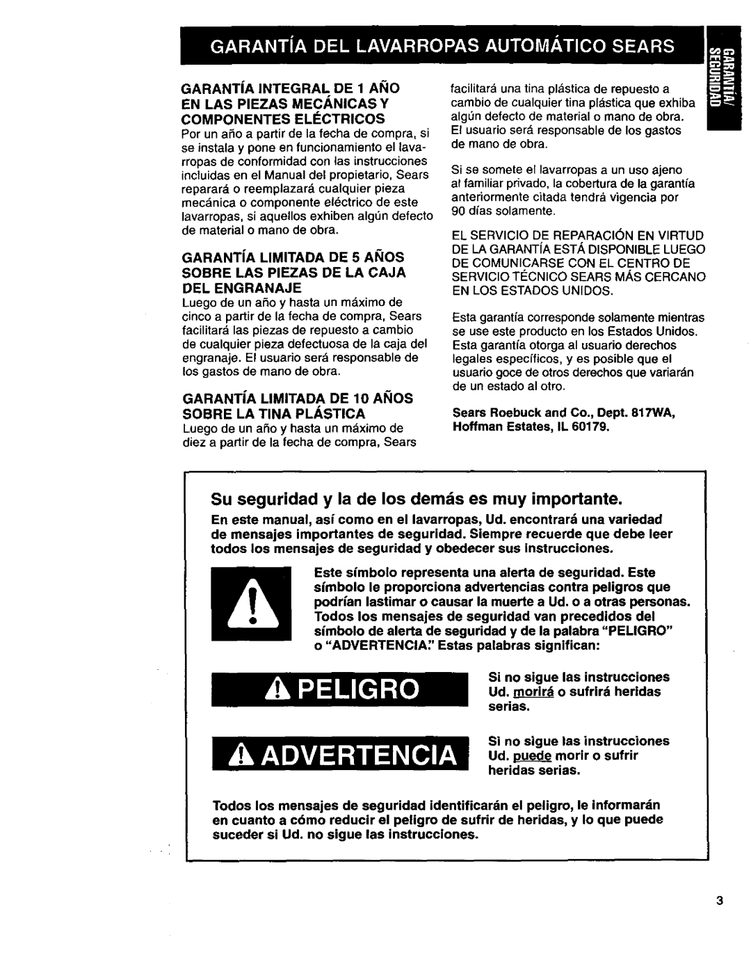 Kenmore 110.29884890 Garanta Integral DE 1 Aiio EN LAS Piezas MEC.&.NICAS Y, Sobre LAS Piezas DE LA Caja DEL Engranaje 