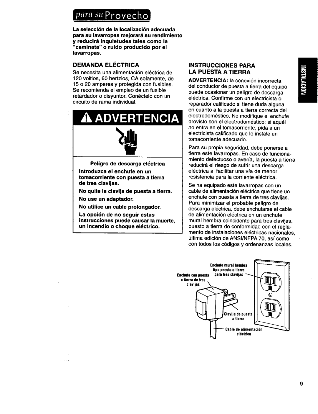 Kenmore 110.29882891, 3950145, 110.29884890 Demanda Electrica, Instrucciones Para LA Puesta a Tierra, =,,====,=== 