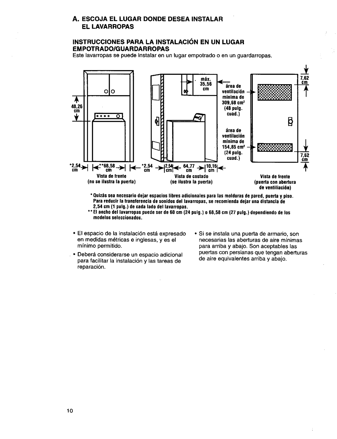 Kenmore 11026832692, 3950145, 110.29884890 Escoja EL Lugar Donde Desea Instalar EL Lavarropas, 1110,161r Cm r Icml cm 