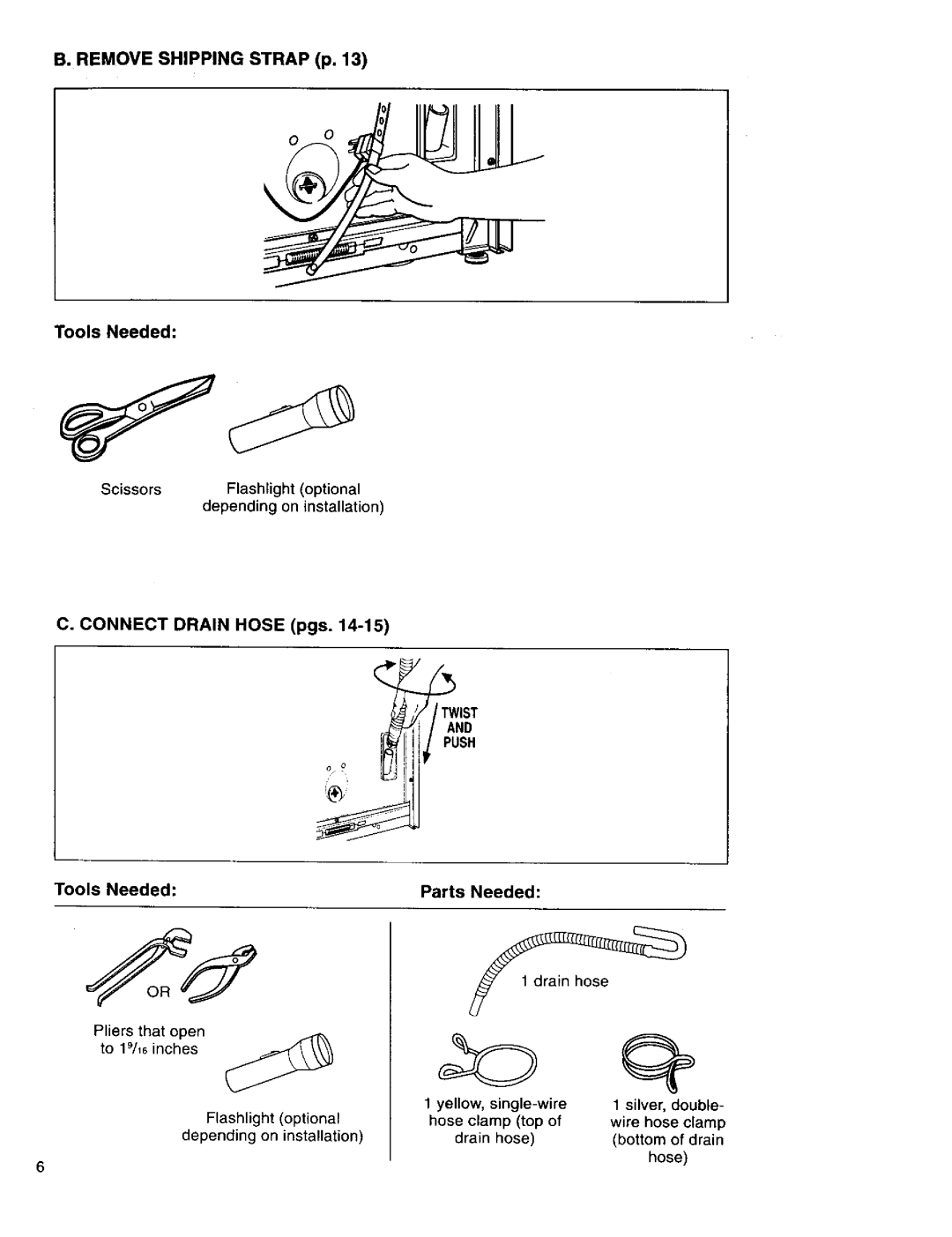 Kenmore 110.29884890, 3950145, 110.29882891 Remove Shipping Strap p, Connect Drain Hose pgs Tools Needed Parts Needed 