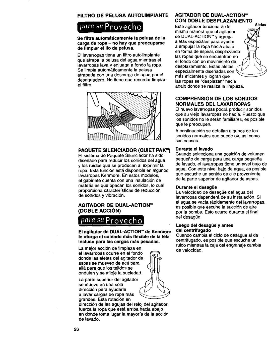 Kenmore 110.29882890, 3950145 Agitador DE DUAL-ACTION Doble Accion, Comprensin DE LOS Sonidos Normales DEL Lavarropas 