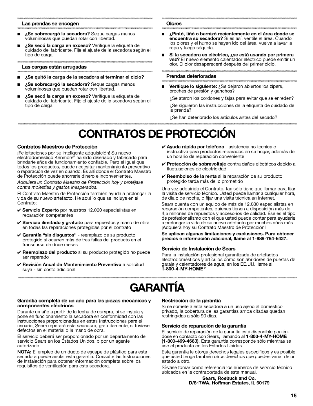 Kenmore 3979964 manual Garanta, Contratos DE Proteccion 