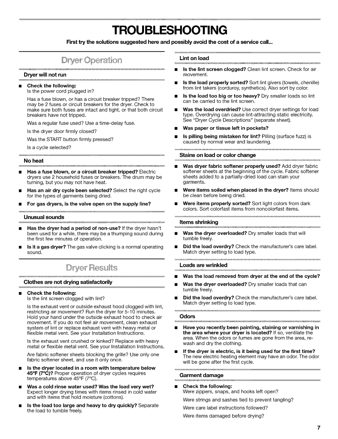 Kenmore 3979964 manual Troubleshooting 