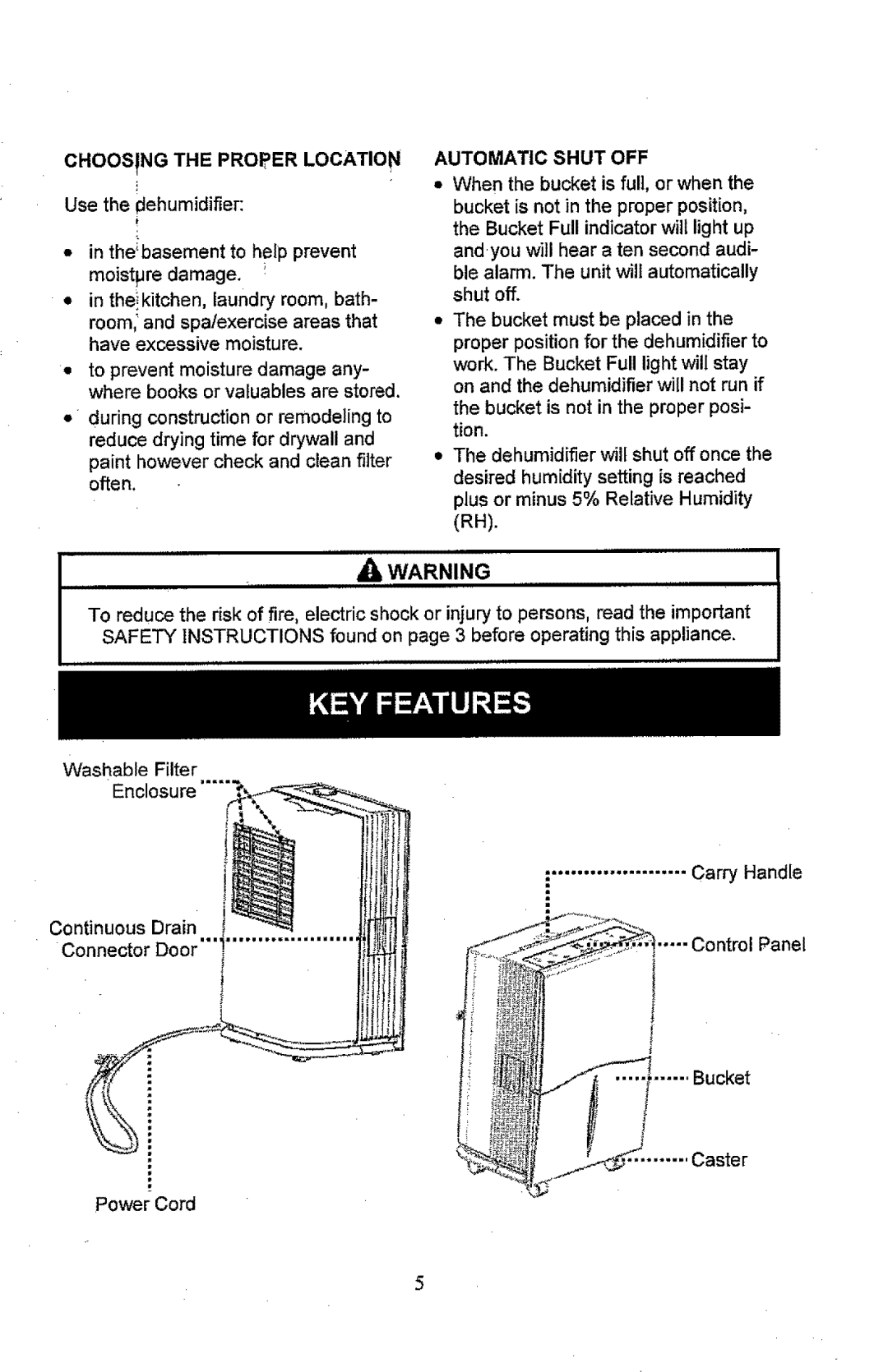 Kenmore 407.52701, 407.52501 manual Choosing the Proper Location, Automatic Shut OFF, Filter 