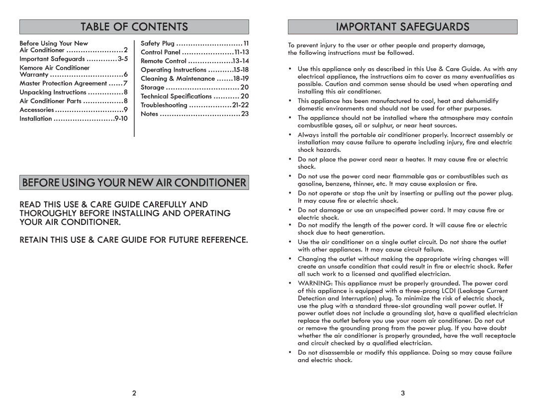 Kenmore 408.72012 manual Table of Contents Important Safeguards 