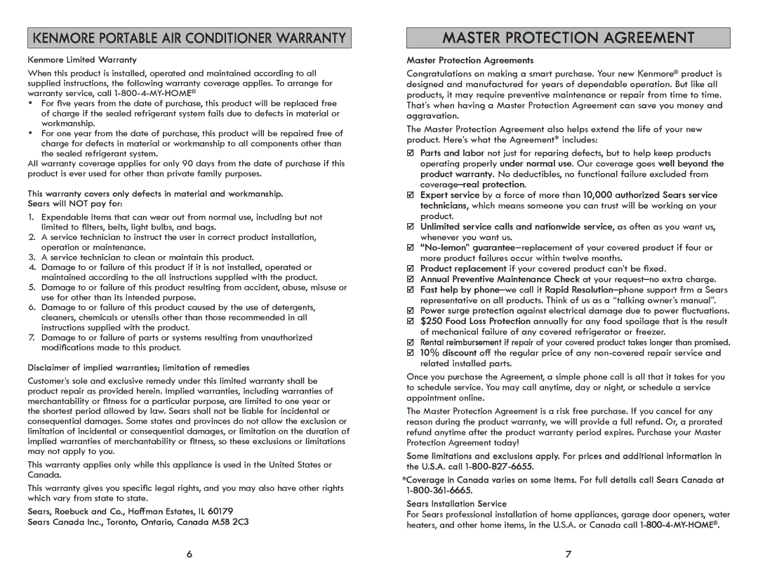 Kenmore 408.72012 manual Master Protection Agreements 