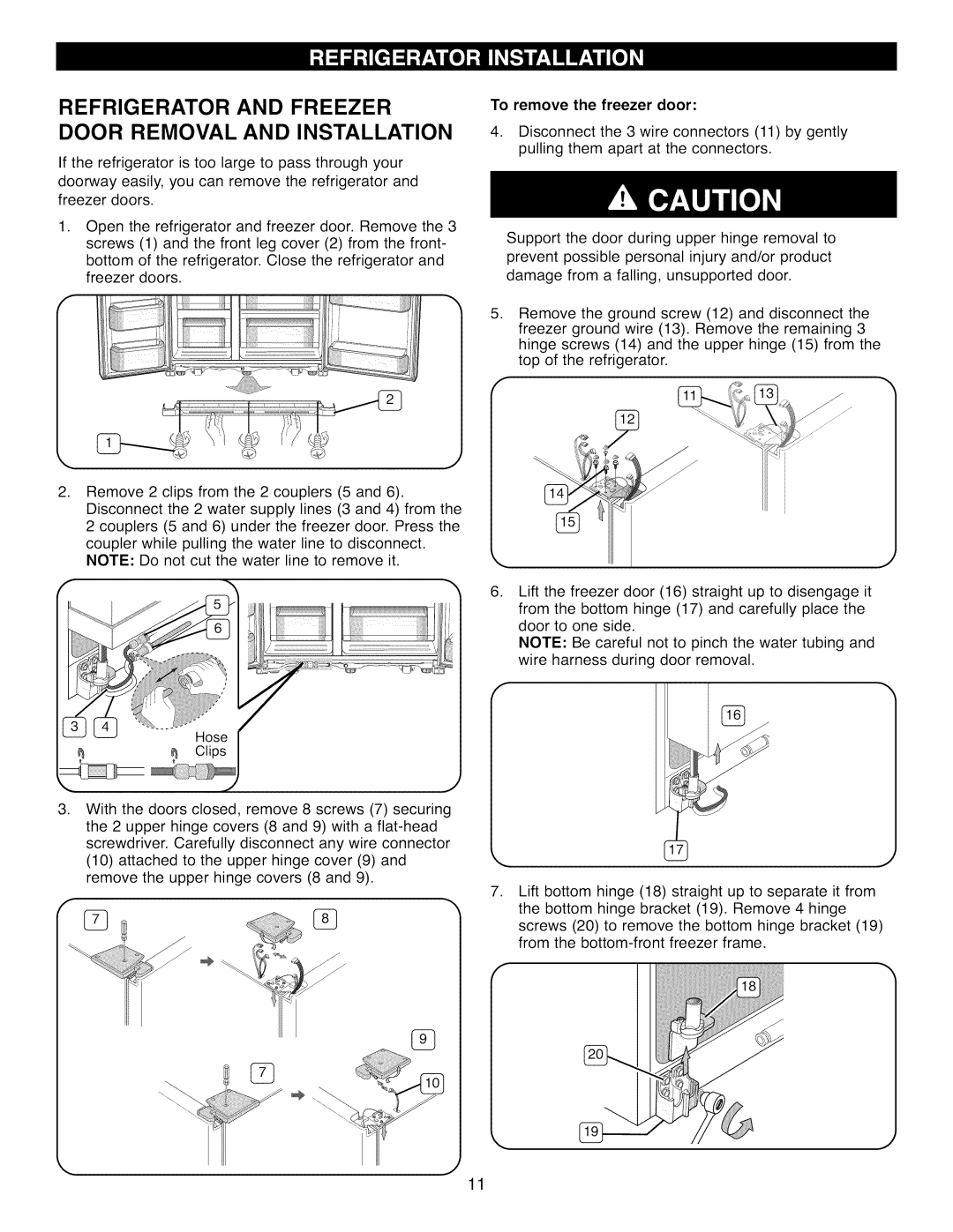 Kenmore 41009, 41003, 41002 manual Refrigerator and Freezer Door Removal and Installation, To remove the freezer door 