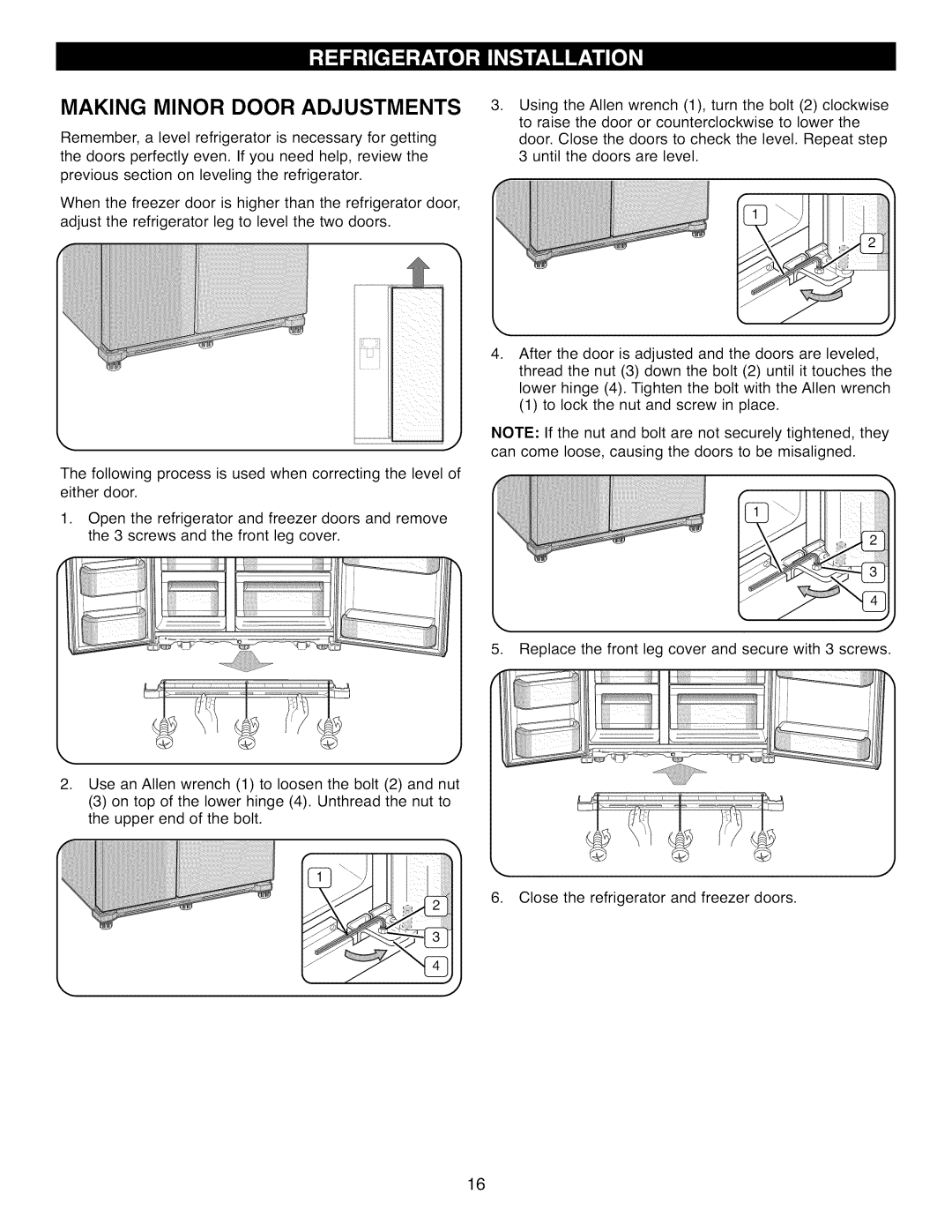 Kenmore 41002, 41003, 41009 manual LlIiii!it/ili!iiiiiii!i!!!i!ii!ii!ii!ii!ii!i!i!i!i!i, Making Minor Door Adjustments 