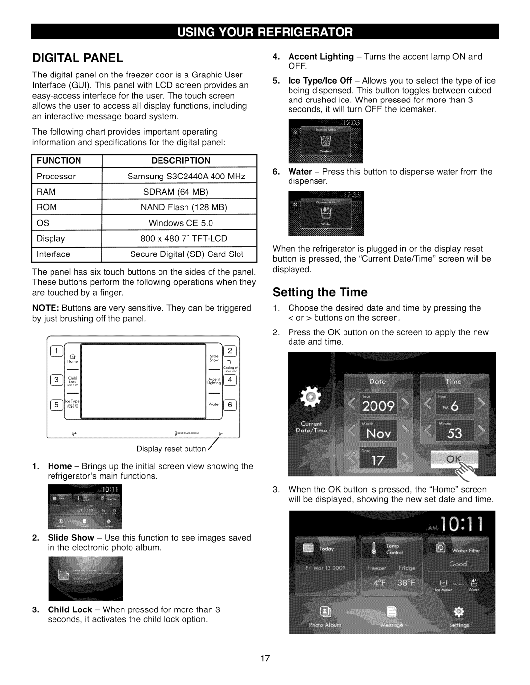 Kenmore 41009, 41003, 41002 manual Digital Panel, Setting the Time 