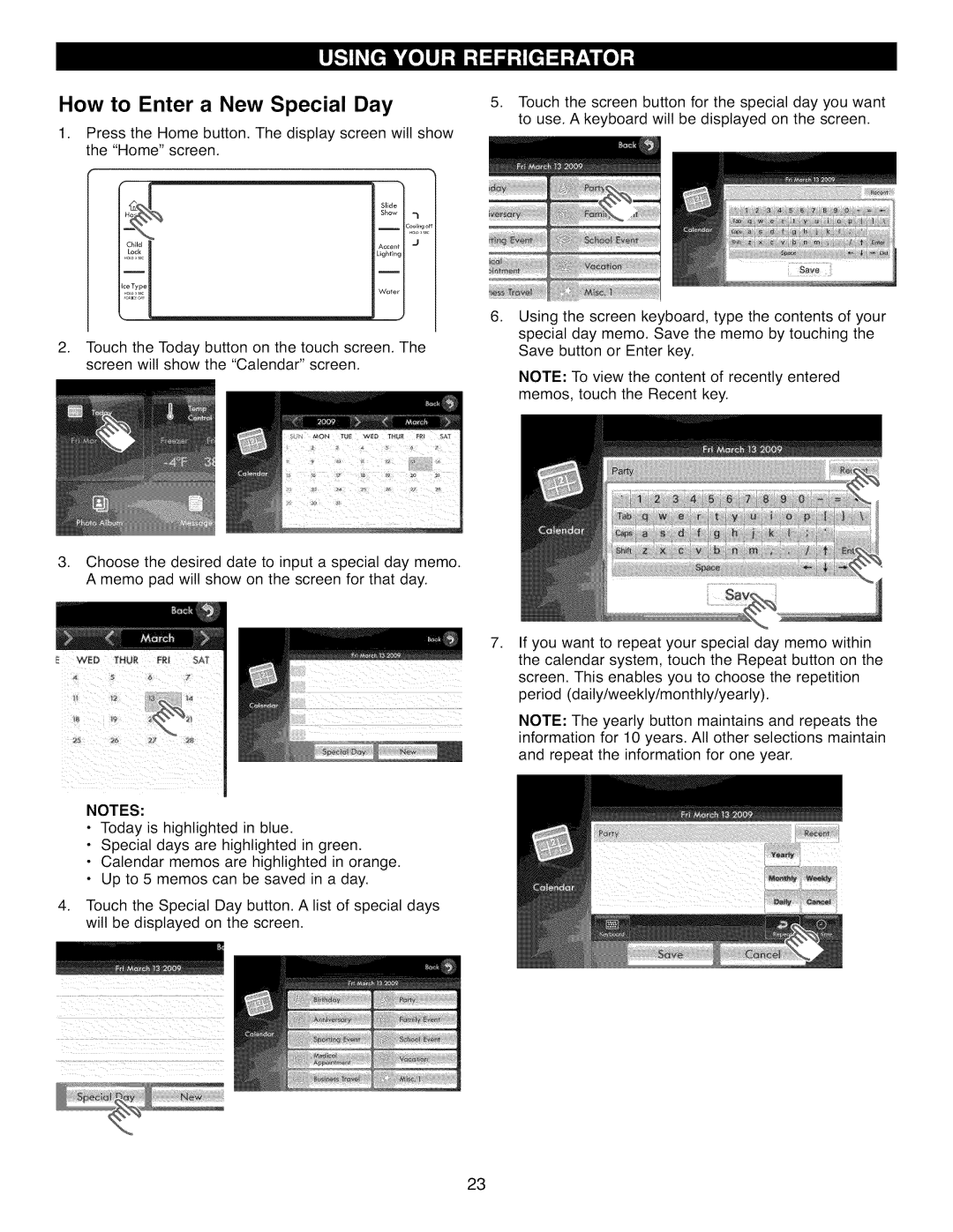 Kenmore 41009, 41003, 41002 manual How to Enter a New Special Day 