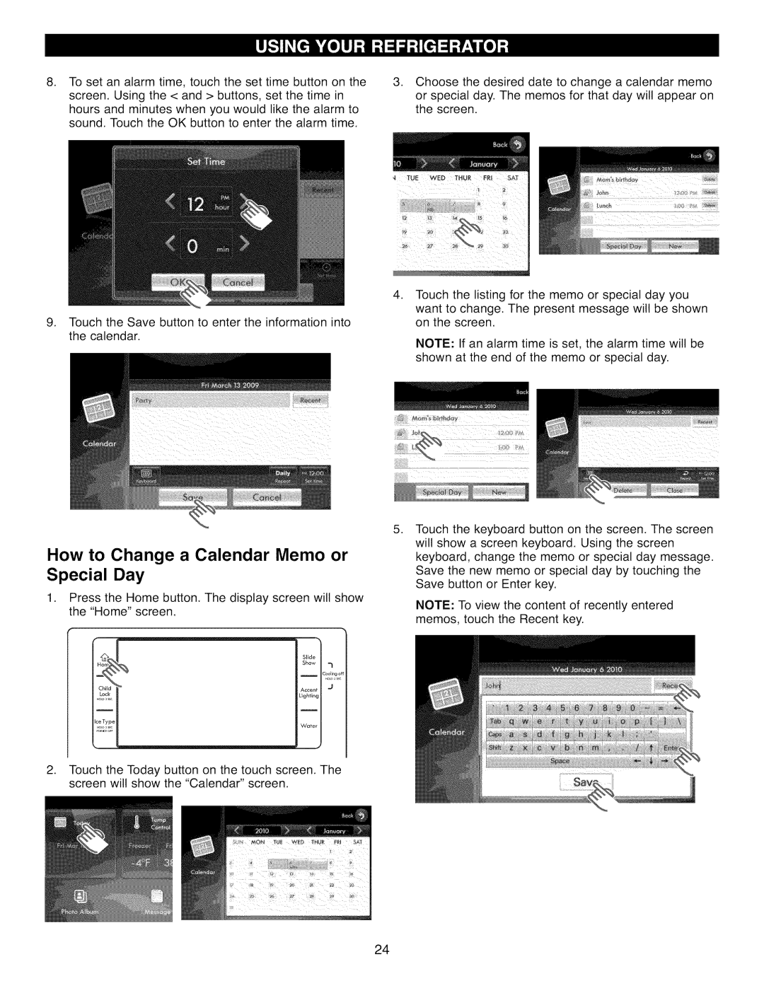 Kenmore 41003, 41002, 41009 manual How to Change a Calendar Memo or Special Day 