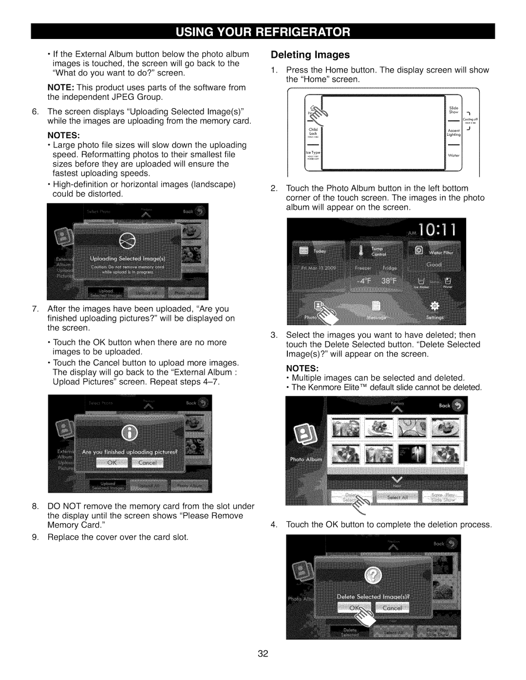 Kenmore 41009, 41003, 41002 manual Deleting Images 