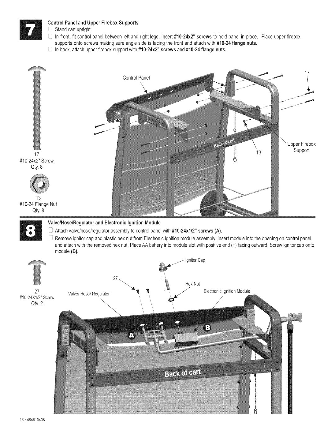 Kenmore 415.161108 manual Control Paneland Upper FireboxSupports Standcartupright, Qty.2 