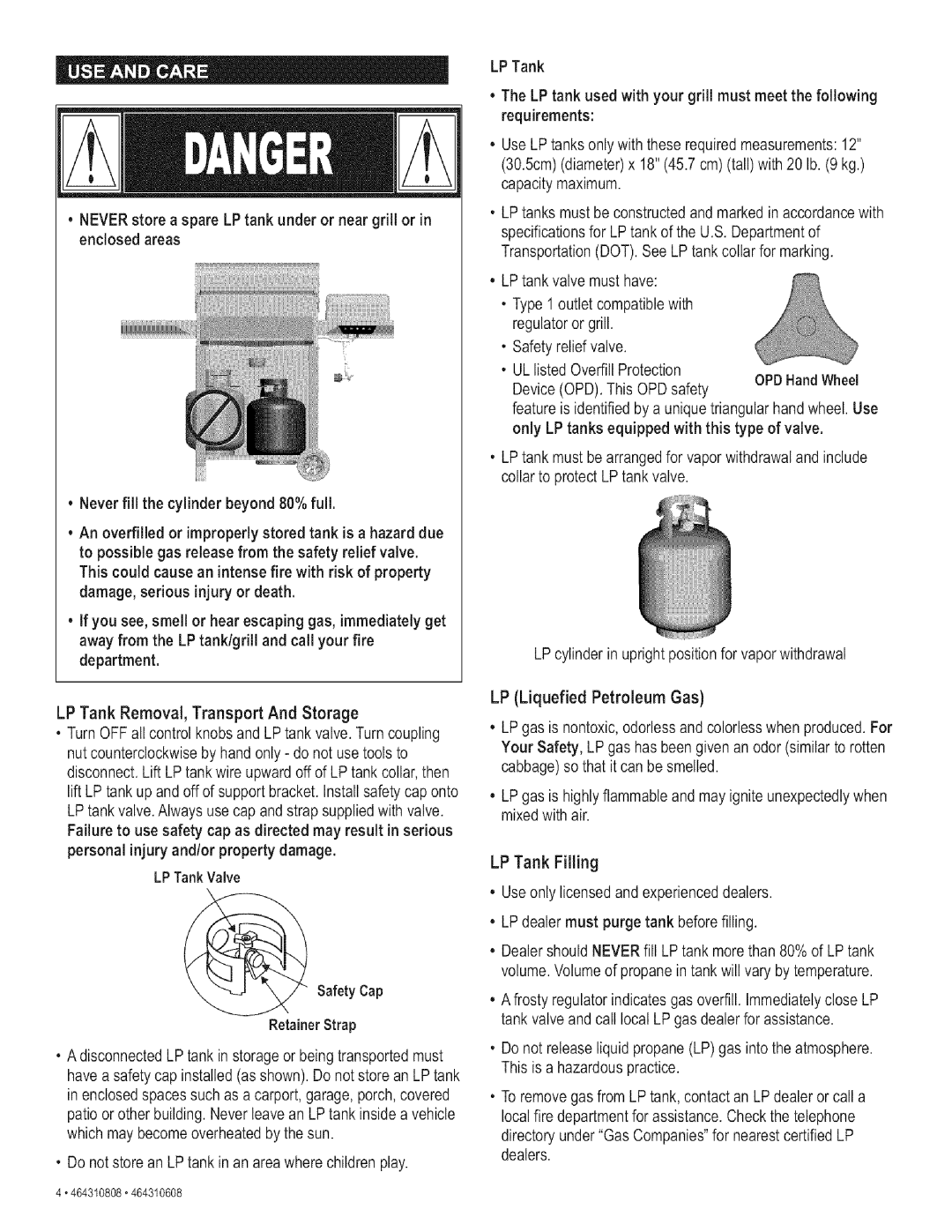 Kenmore 415.161278 manual LP Tank 