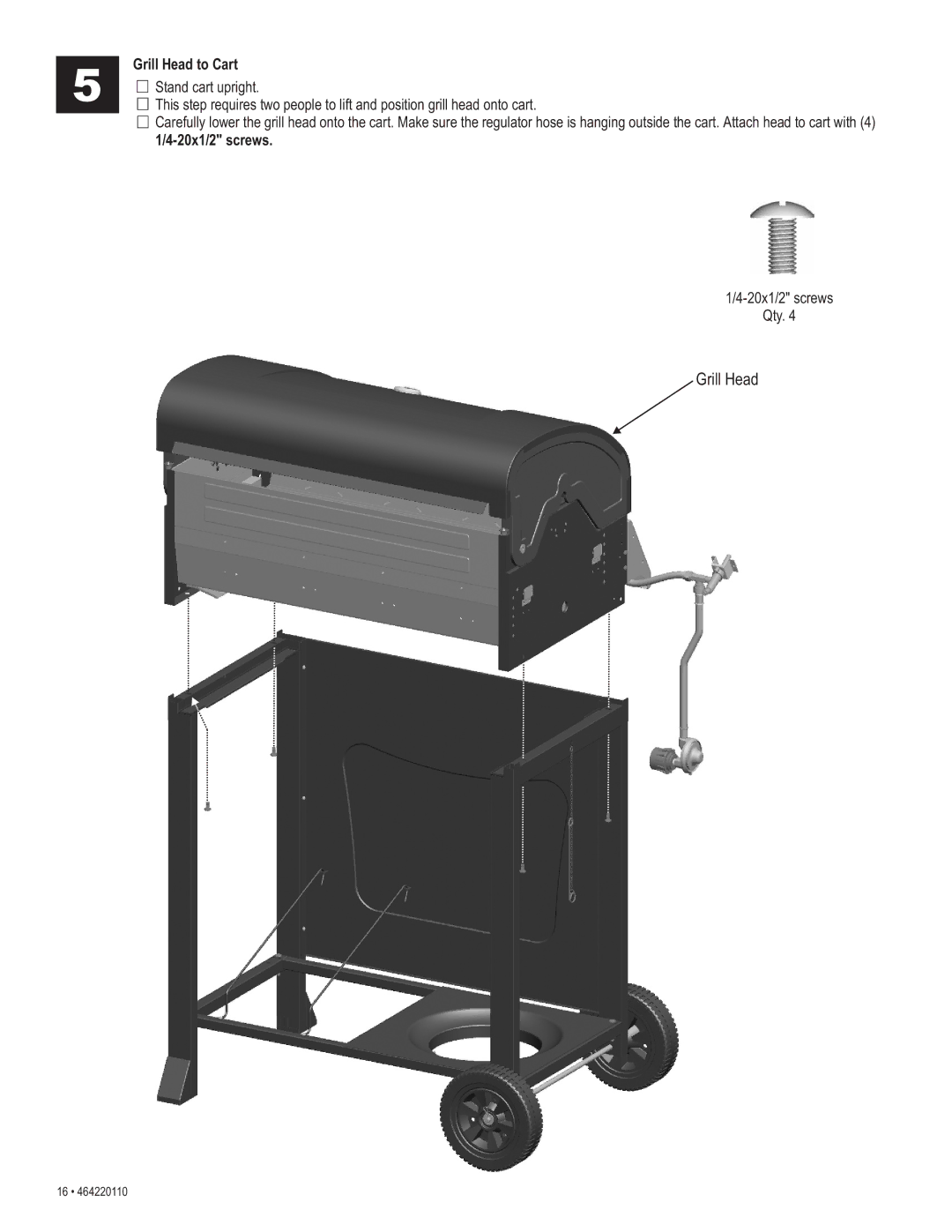 Kenmore 415.1612801 manual Grill Head to Cart, 20x1/2 screws 