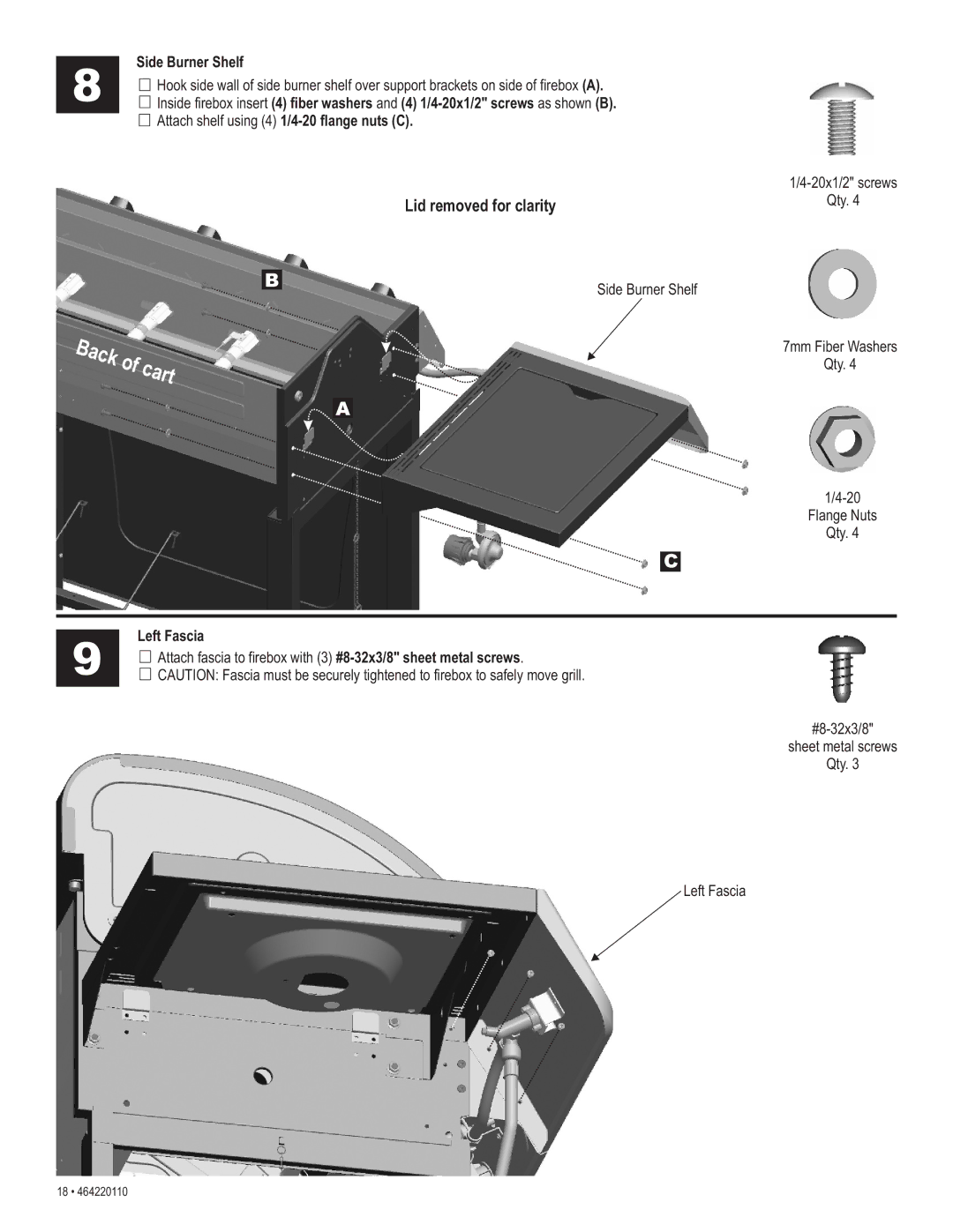 Kenmore 415.1612801 manual Lid removed for clarity, Side Burner Shelf, Left Fascia 