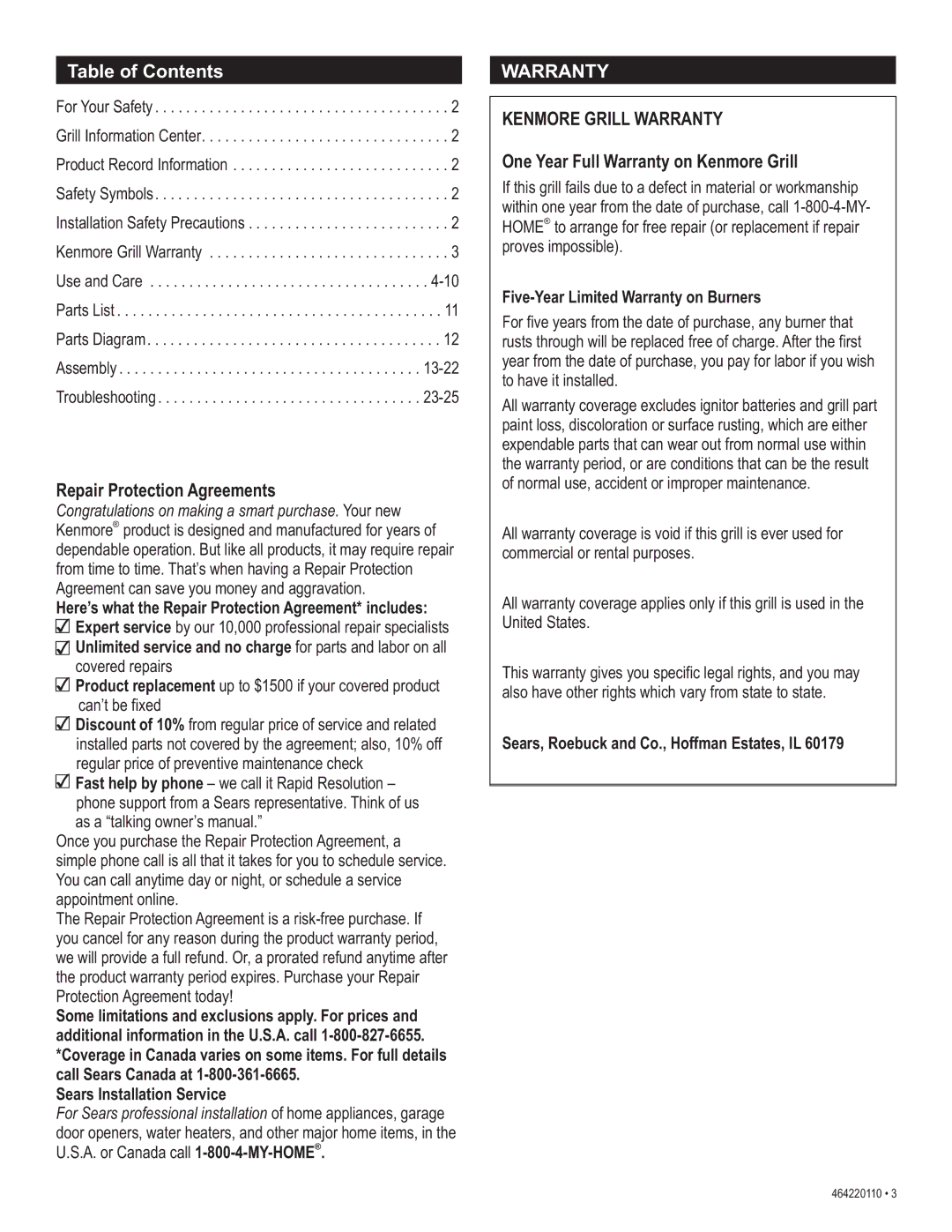 Kenmore 415.1612801 manual Warranty 