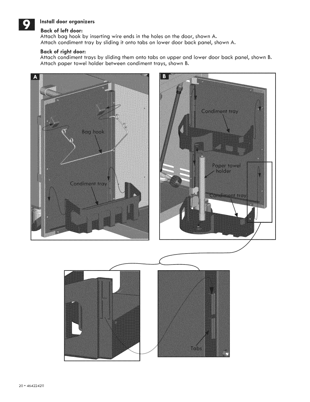 Kenmore 415.1613911 manual Install door organizers, Back of right door 