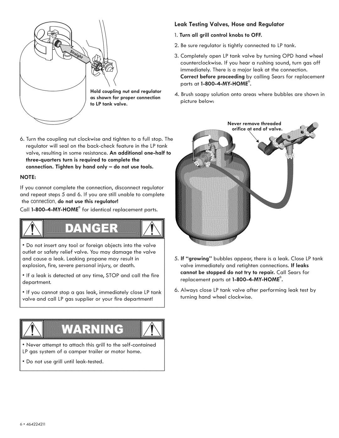 Kenmore 415.1613911 manual Cannot be stopped do nat try to repair. Call Sears for, Orifice at end of valve 