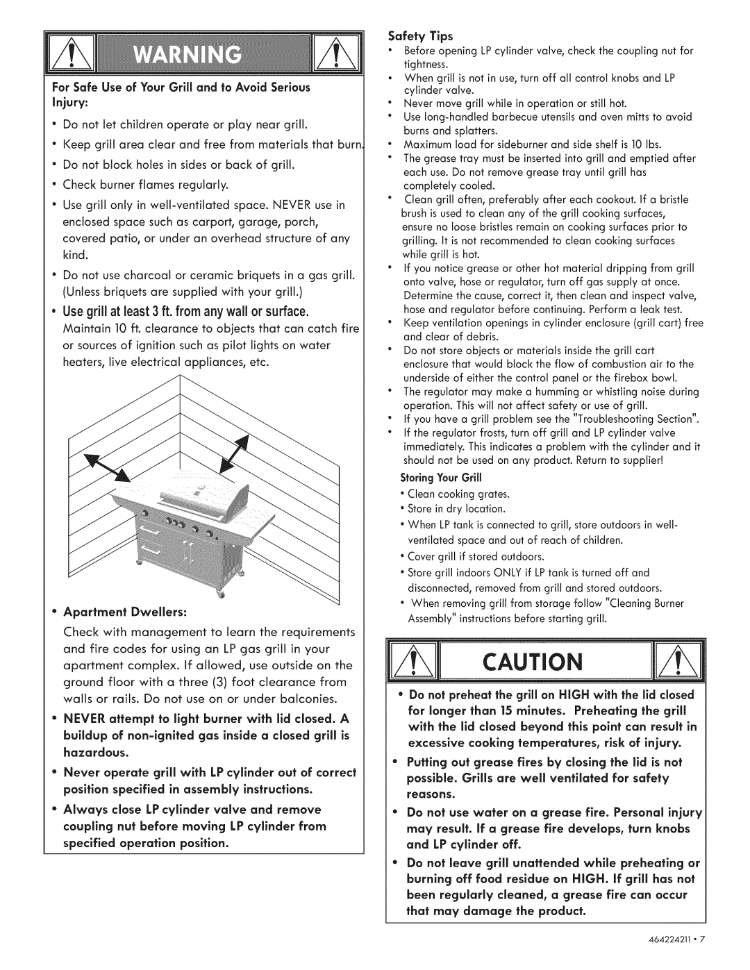 Kenmore 415.1613911 Apartment Dwellers, For Safe Use of Your Grill and to Avoid Serious, Safety Tips, Storing Your Grill 