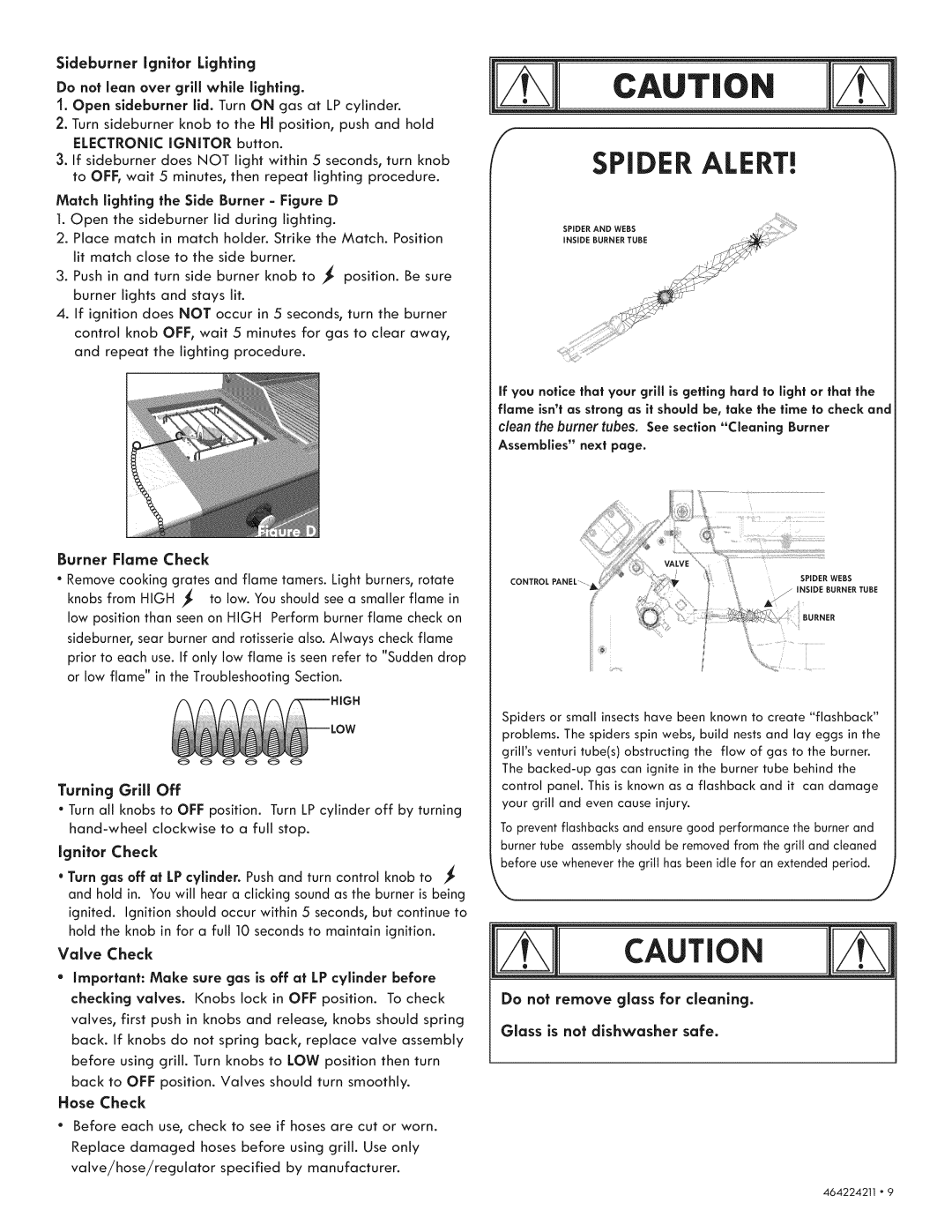 Kenmore 415.1613911 manual Ignitor Check, Match lighting the Side Burner Figure D, Burner Flame Check, Valve Check 