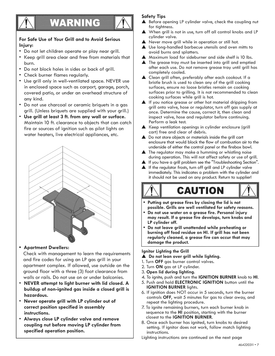 Kenmore 415.1615111 manual For Safe Use of Your Grill and to Avoid Serious, Safety Tips, Open lld during lighting 