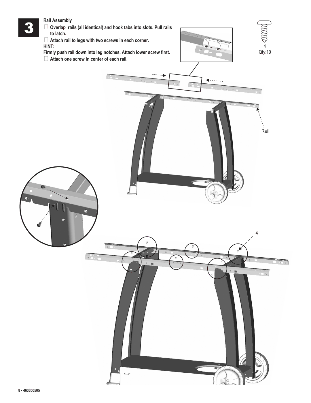 Kenmore 415.162090 manual Qty10 Rail 