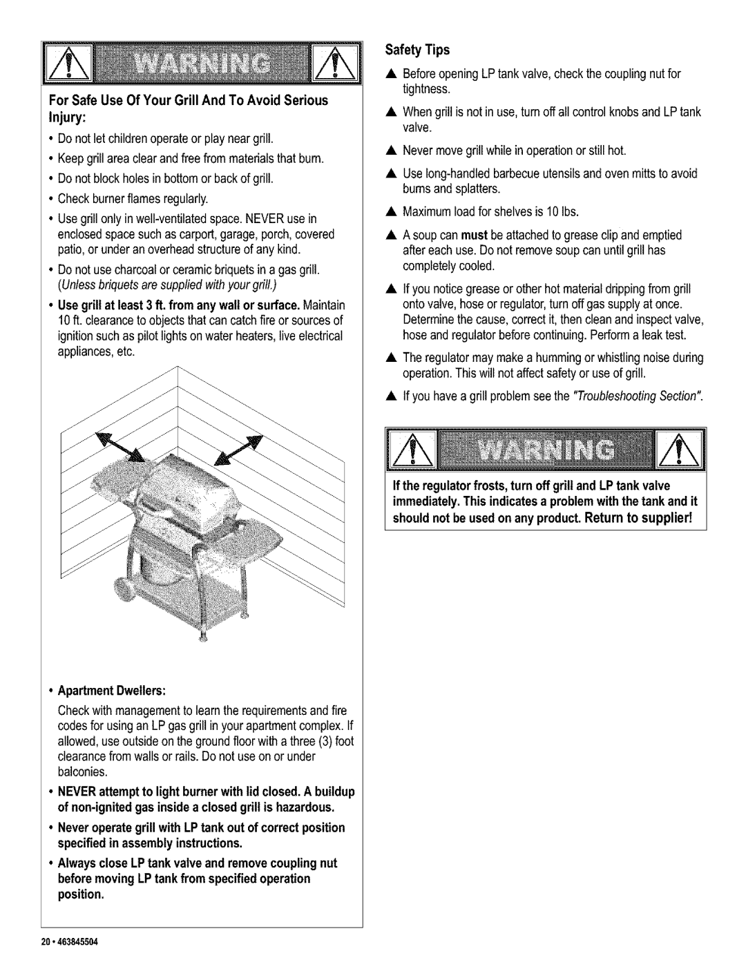 Kenmore 415.16218 manual Safety Tips, For Safe Use Of Your Grill And To Avoid Serious, Apartment Dwellers 