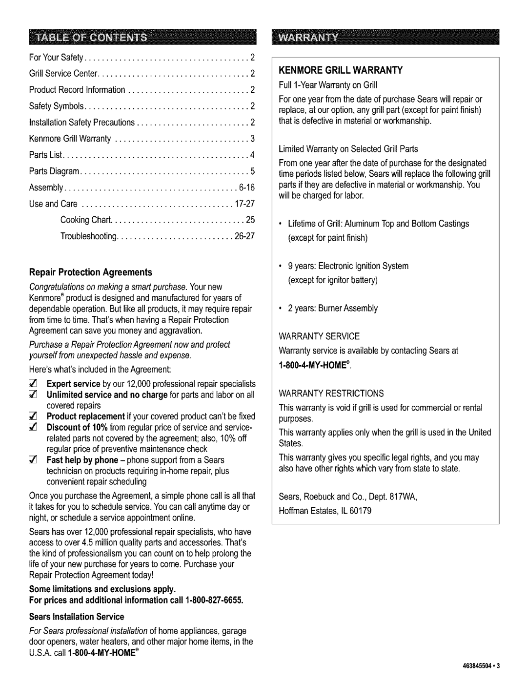 Kenmore 415.16218 manual Repair Protection Agreements, My-Home 