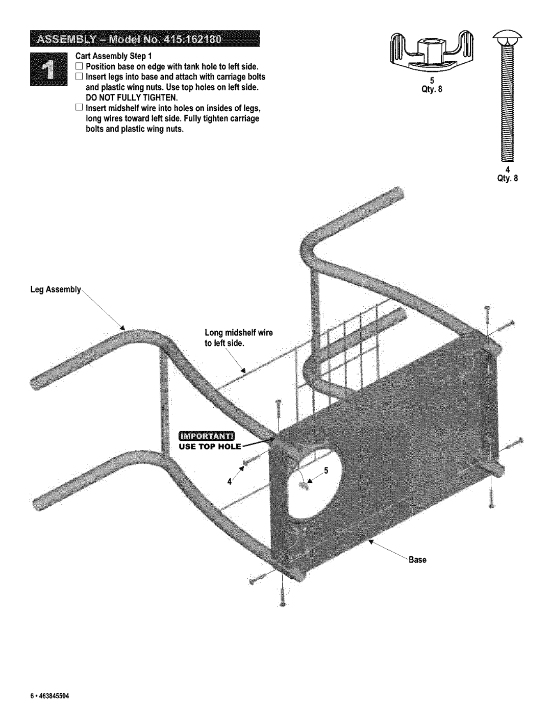 Kenmore 415.16218 manual Do Notfullytighten, Qty.8 