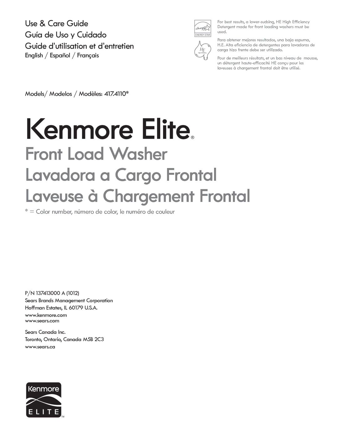 Kenmore 417.4110* manual Kenmore Elite 