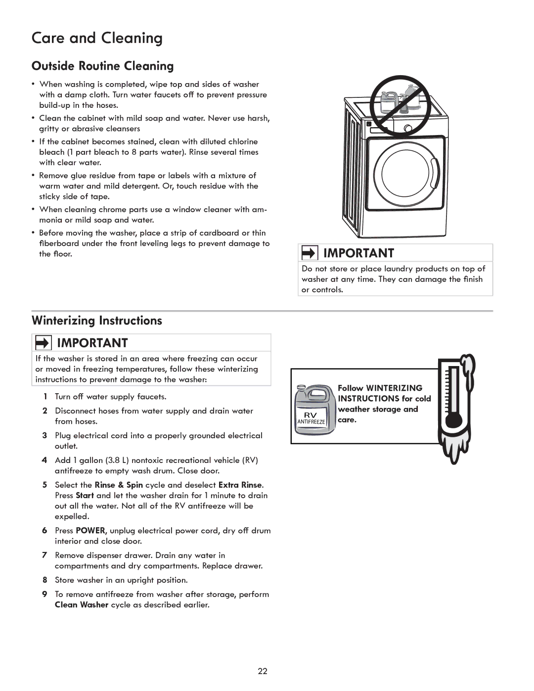 Kenmore 417.4110* manual Outside Routine Cleaning, Winterizing Instructions, Follow Winterizing, Weather storage, Care 