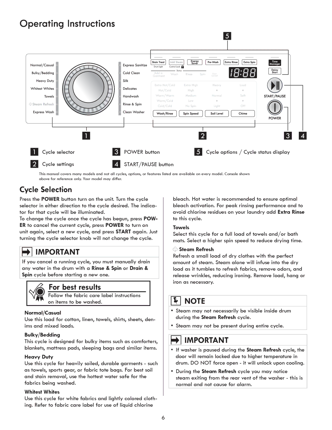 Kenmore 417.4110* manual Cycle Selection, For best results 