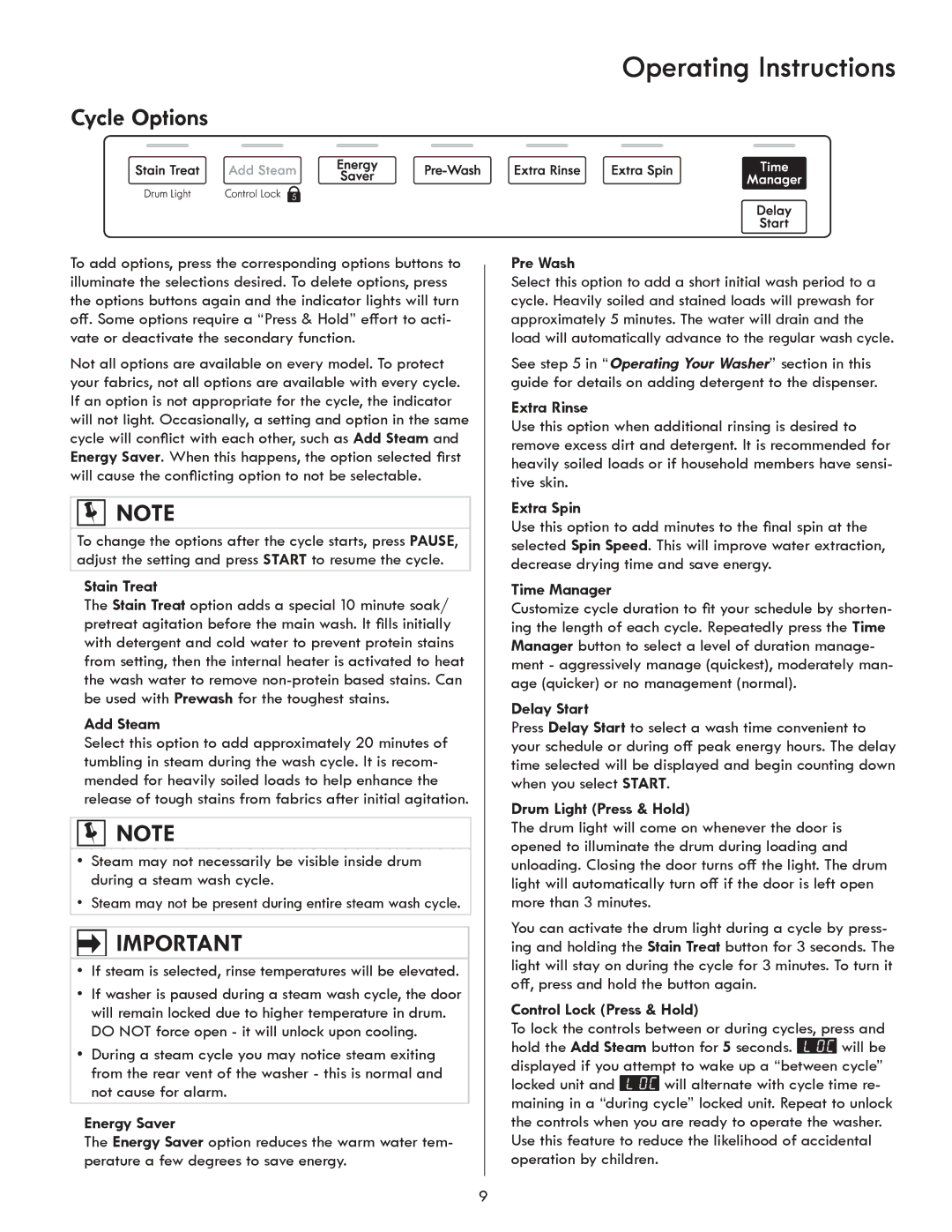 Kenmore 417.4110* manual Cycle Options 