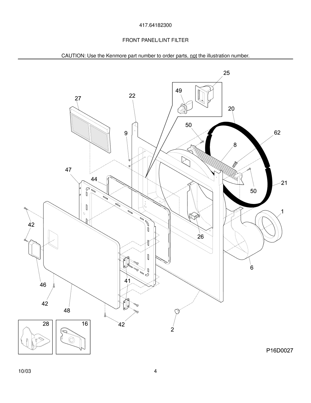 Kenmore 417.64182300 manual Front PANEL/LINT Filter 