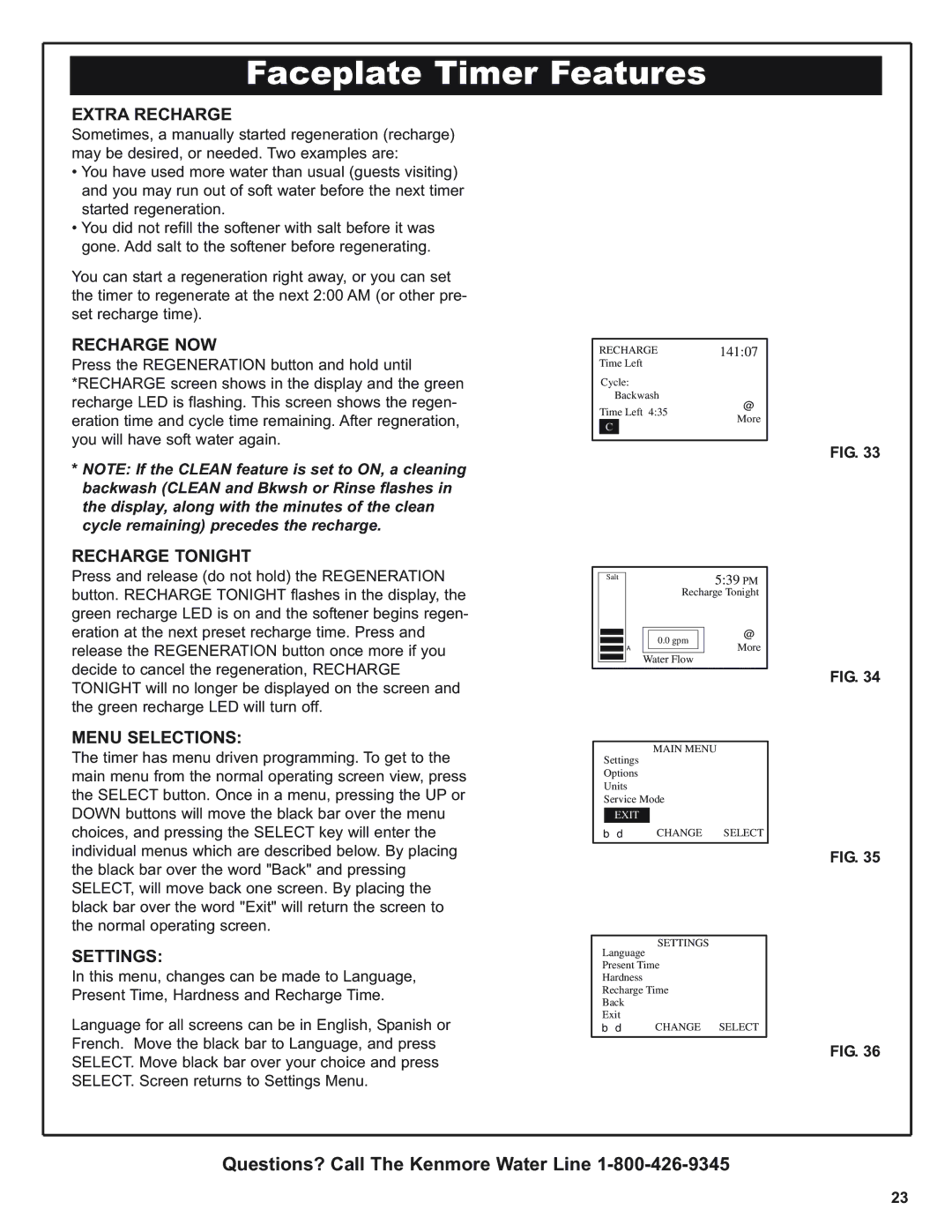 Kenmore 420 Series warranty Faceplate Timer Features 