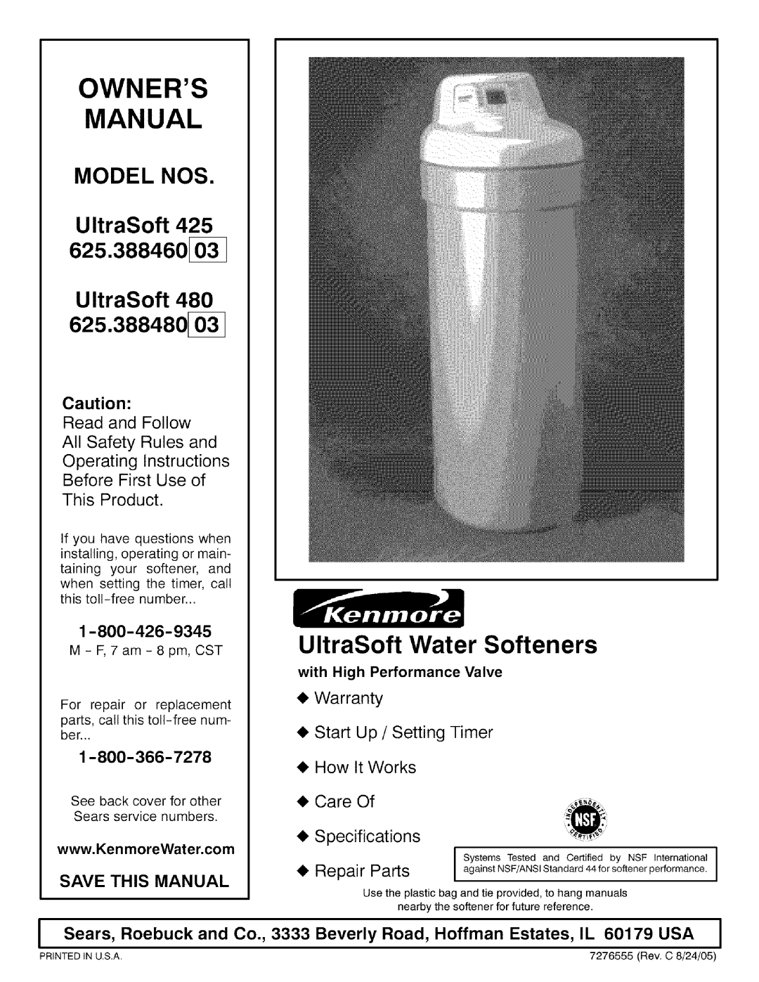 Kenmore 425 owner manual Owners Manual, Save this Manual 