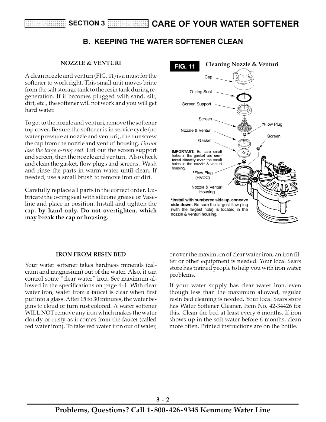 Kenmore 425 owner manual Keeping the Water Softener Clean, Iron from Resin BED 