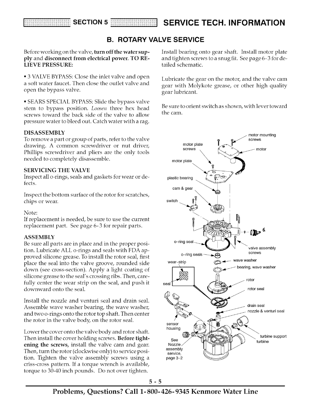 Kenmore 425 owner manual Rotary Valve Service, Lieve Pressure, Disassembly, Servicing the Valve, Assembly 