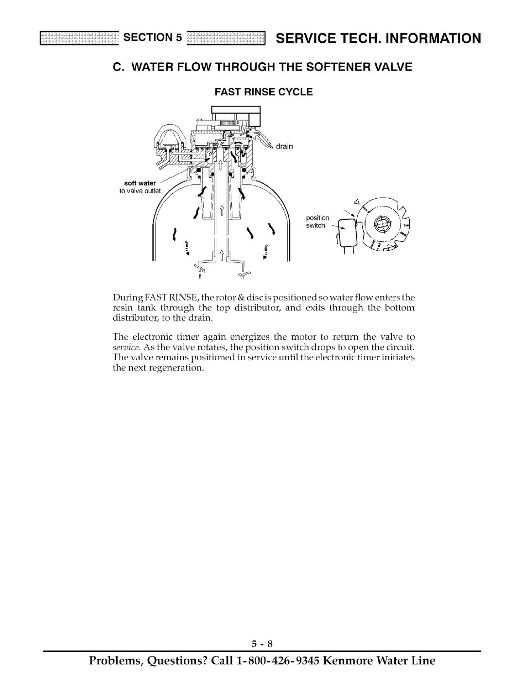 Kenmore 425 owner manual Water Flow Through the Softener Valve, Fast Rinse Cycle 