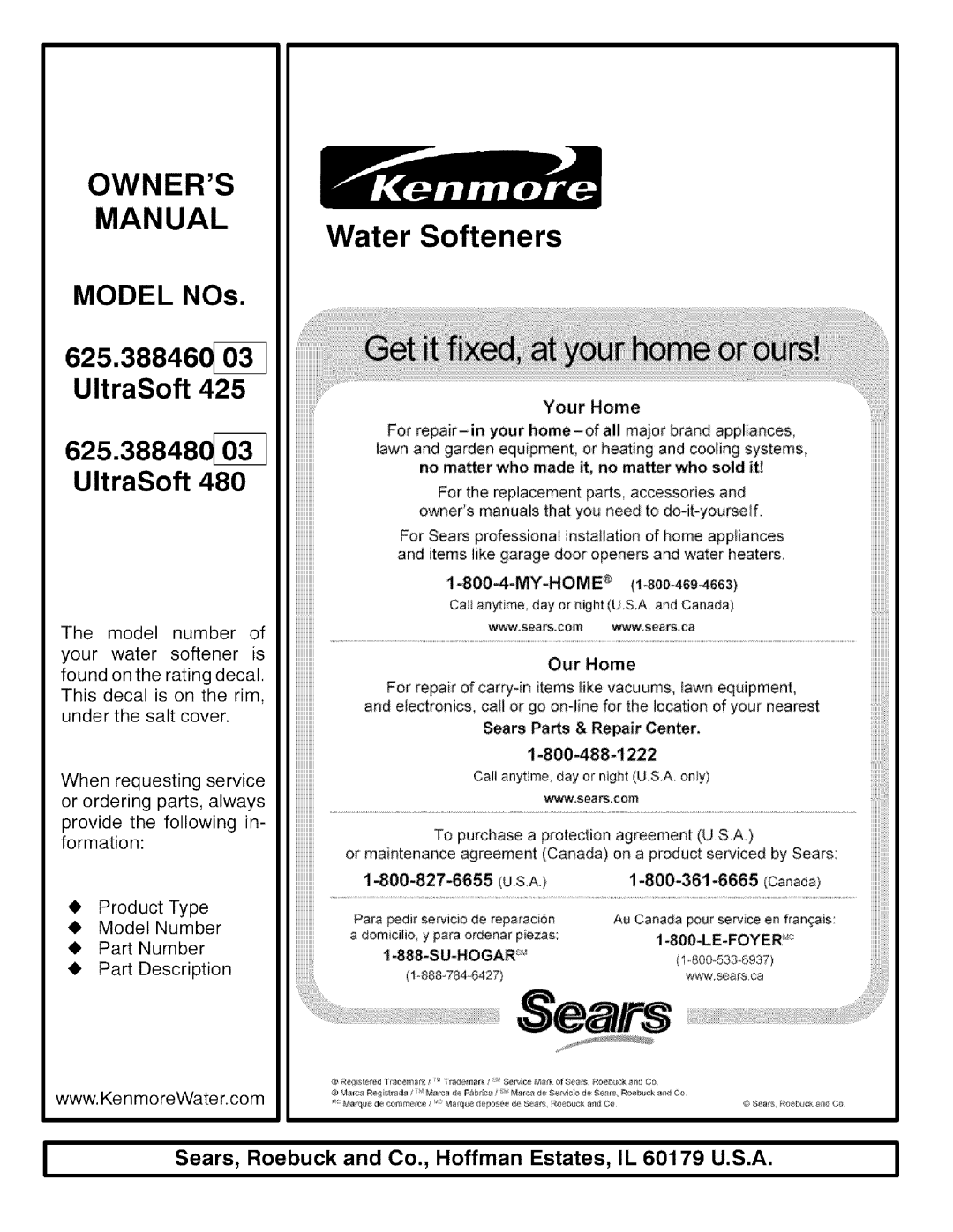 Kenmore 425 owner manual Owners Manual 