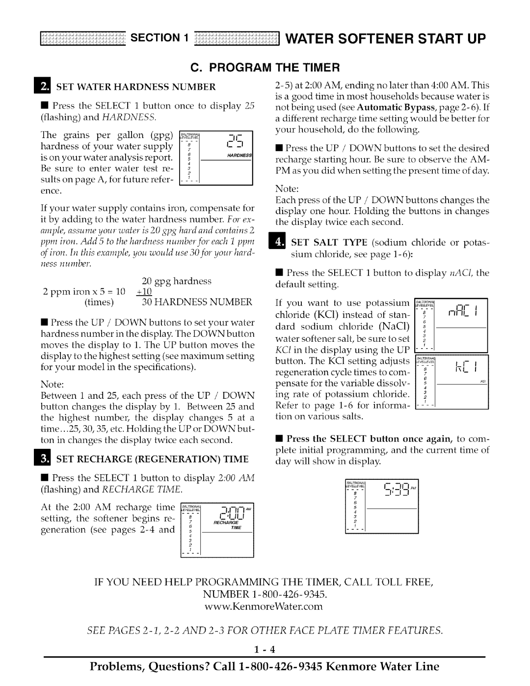 Kenmore 425 owner manual SET Water Hardness Number, SET Recharge Regeneration Time, Kci 