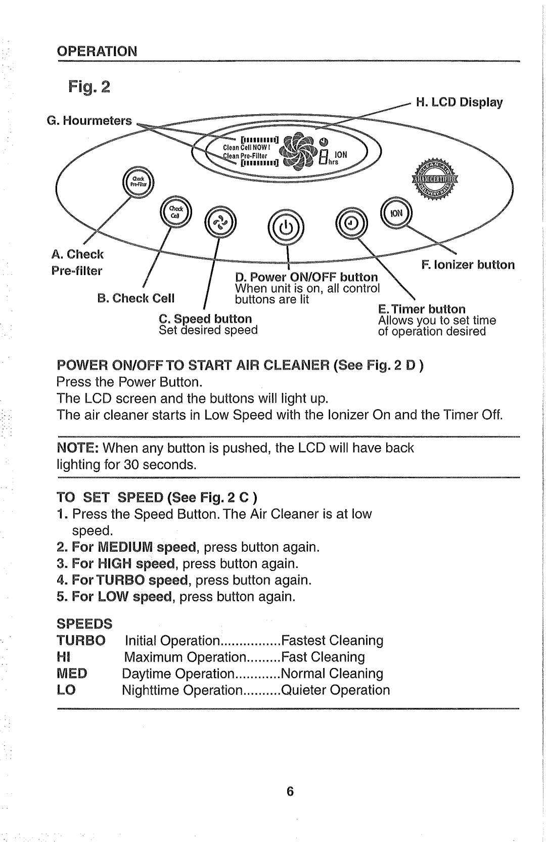 Kenmore 437.85264 manual Operation, Speeds Turbo, Med 