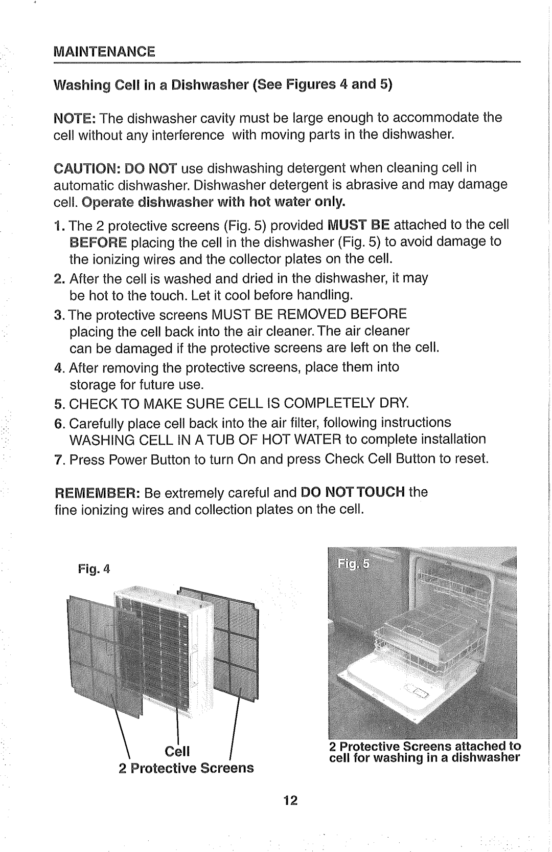 Kenmore 437.85264 manual Washing Cell in a Dishwasher See Figures 4 and, Protective Screens, Maintenance 