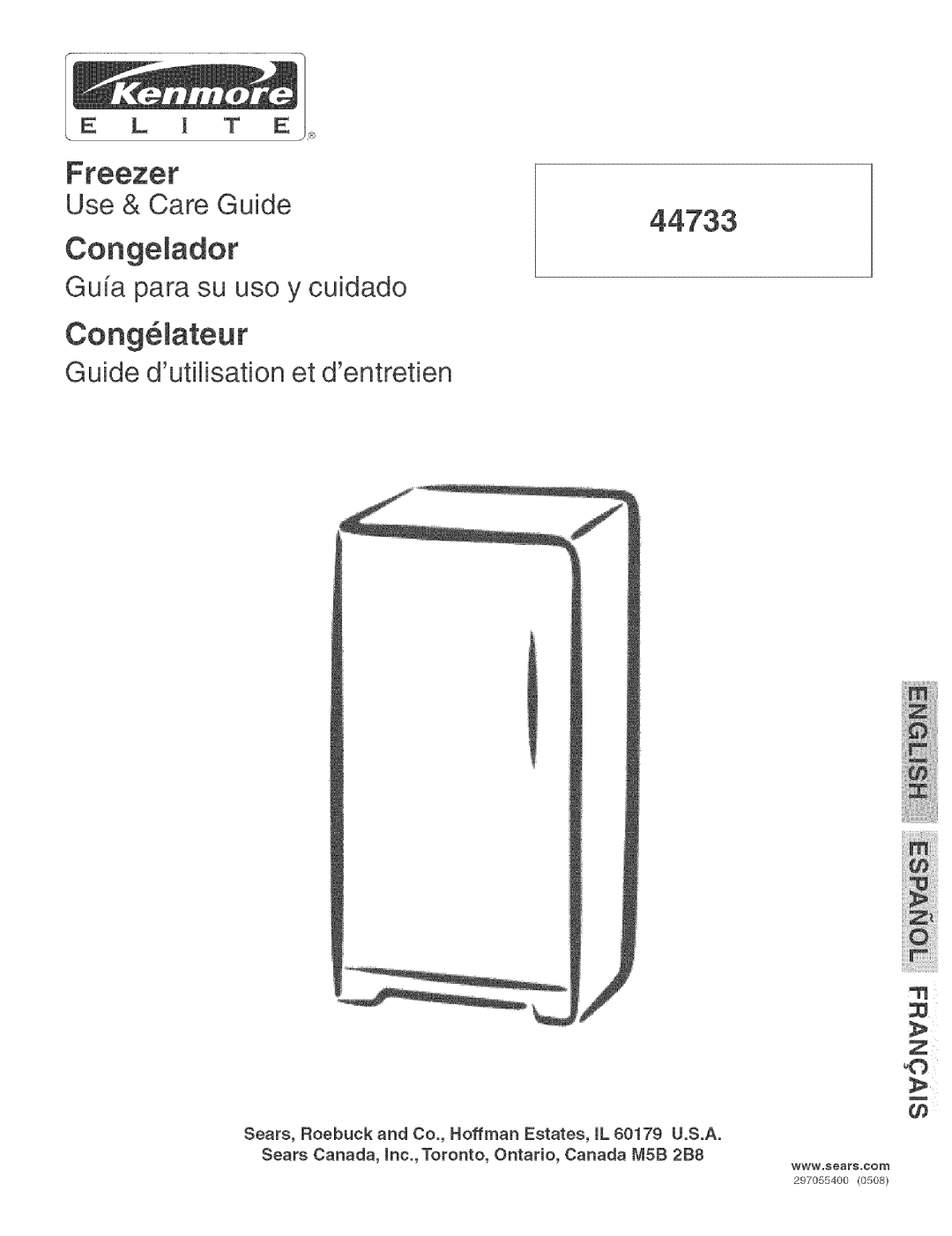 Kenmore 44733 manual Congelador, Cong61ateur, Use & Care Guide, Gufa para su uso y cuidado, E L l T E 