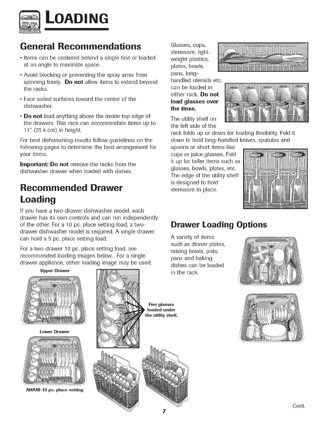 Kenmore 465.1334, 465.1333, 465.1332 manual Drawer Loading Options, Load glasses over the tines 