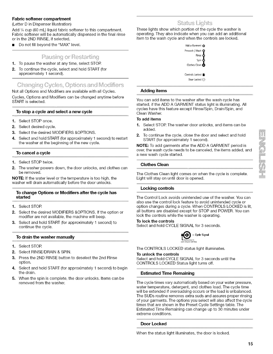 Kenmore 4753 manual Locking controls 